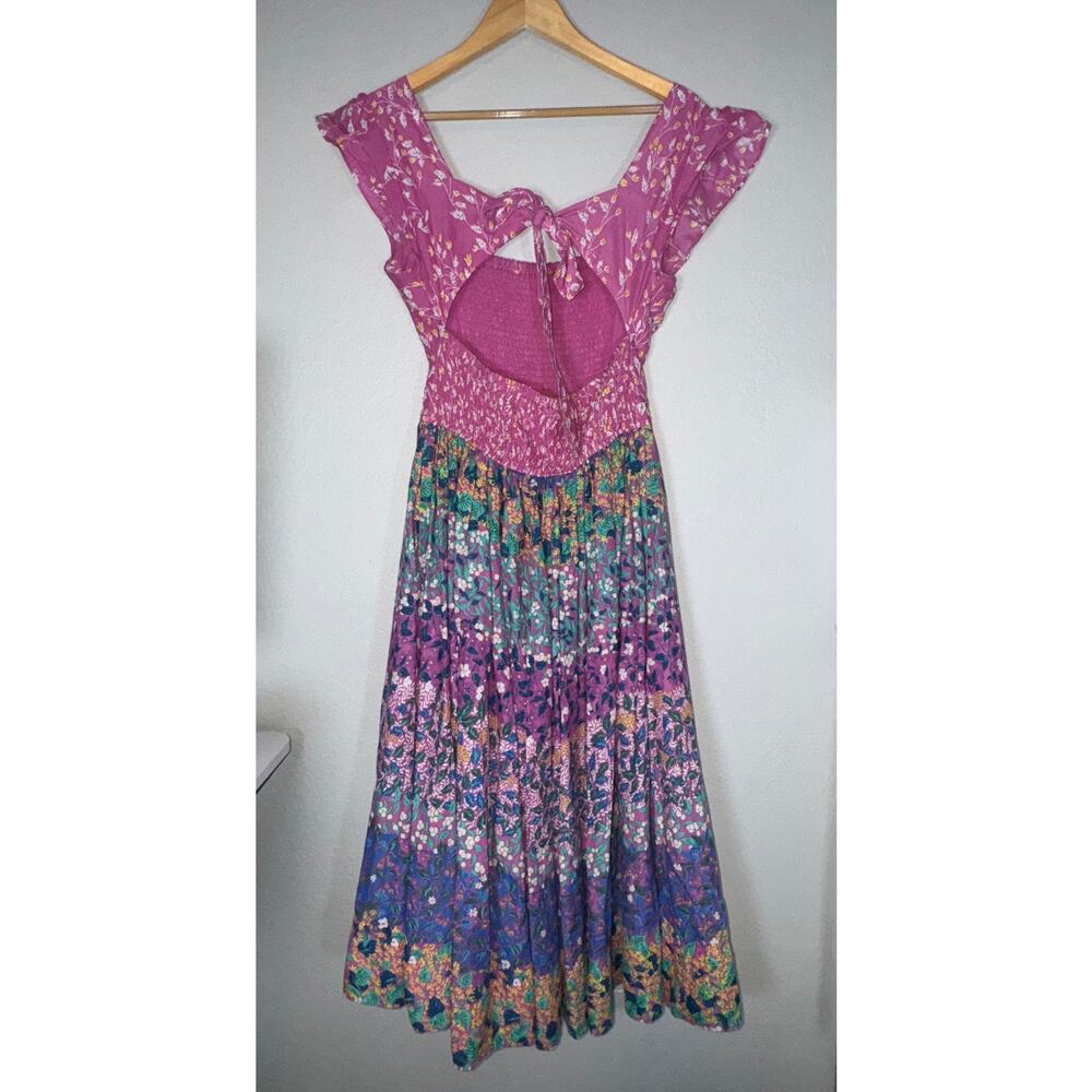 Caroline Constas Floral Tiered Midi Dress Large Pink Colorful Cottagecore Open - Picture 5 of 10